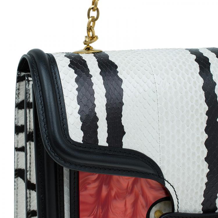 Pre Owned Alexander McQueen Black/White Python and Pony Hair Lucite Heroine Shoulder Bag