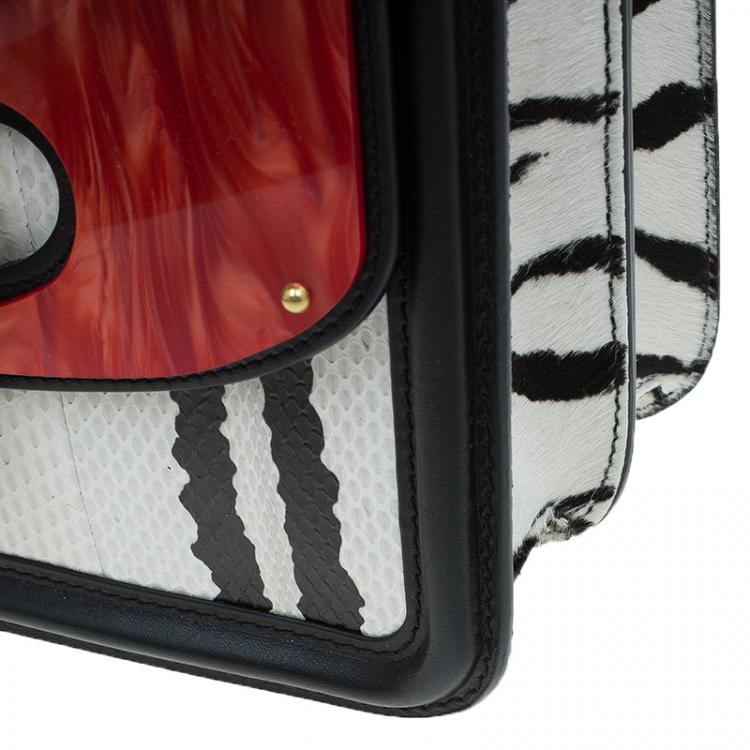 Pre Owned Alexander McQueen Black/White Python and Pony Hair Lucite Heroine Shoulder Bag