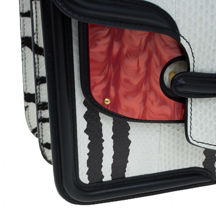 Pre Owned Alexander McQueen Black/White Python and Pony Hair Lucite Heroine Shoulder Bag