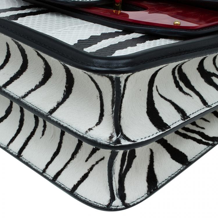 Pre Owned Alexander McQueen Black/White Python and Pony Hair Lucite Heroine Shoulder Bag