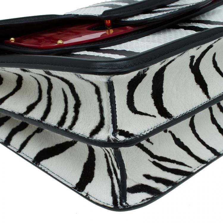 Pre Owned Alexander McQueen Black/White Python and Pony Hair Lucite Heroine Shoulder Bag