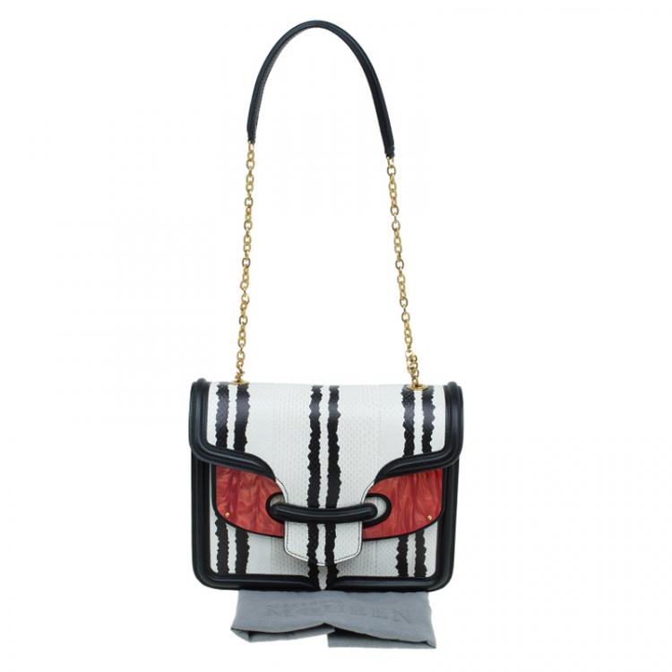 Pre Owned Alexander McQueen Black/White Python and Pony Hair Lucite Heroine Shoulder Bag