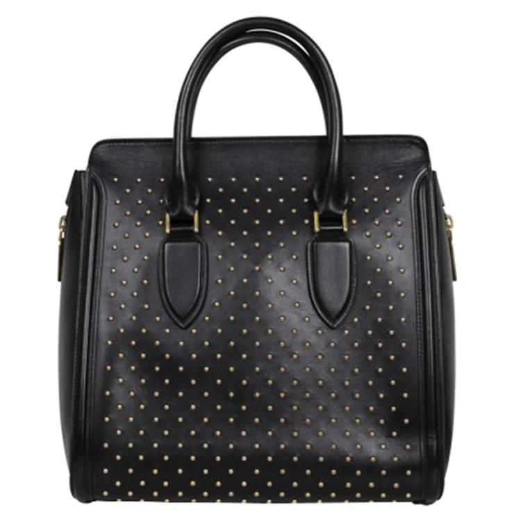 Pre Owned Alexander McQueen Black Leather Heroine Studded Satchel Bag