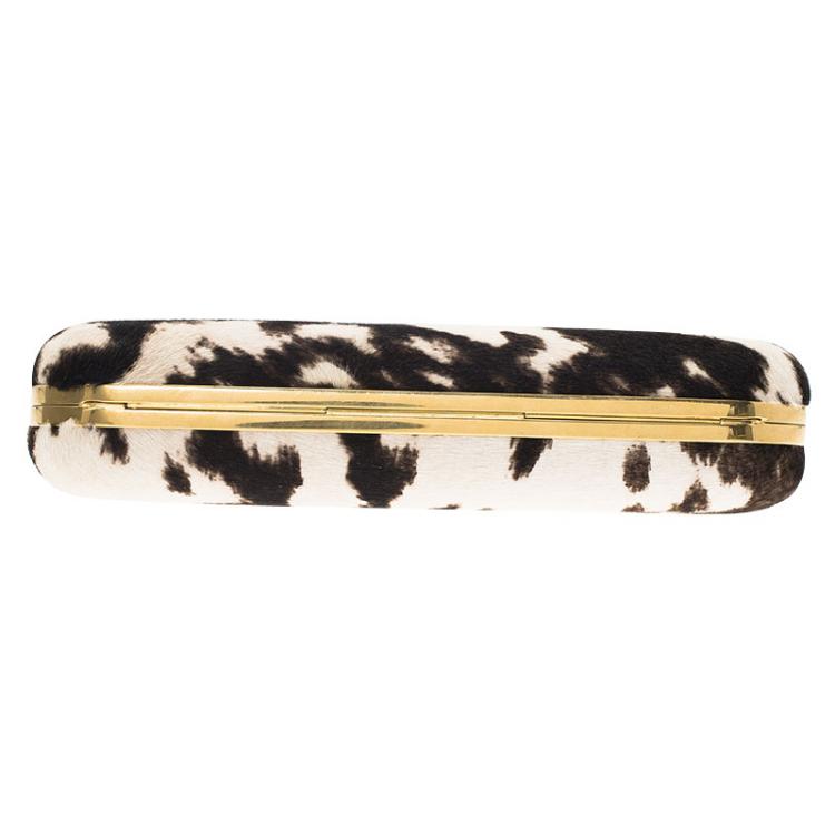 Pre Owned Alexander McQueen Black/White Calf Hair Skull Knuckle Box Clutch