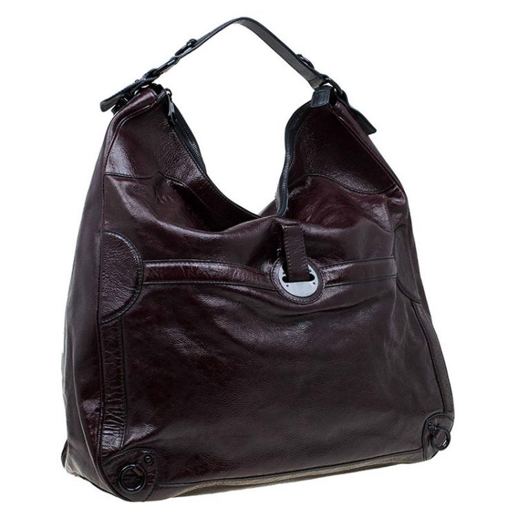 Pre Owned Alexander Mcqueen Burgundy Glazed Leather Hobo
