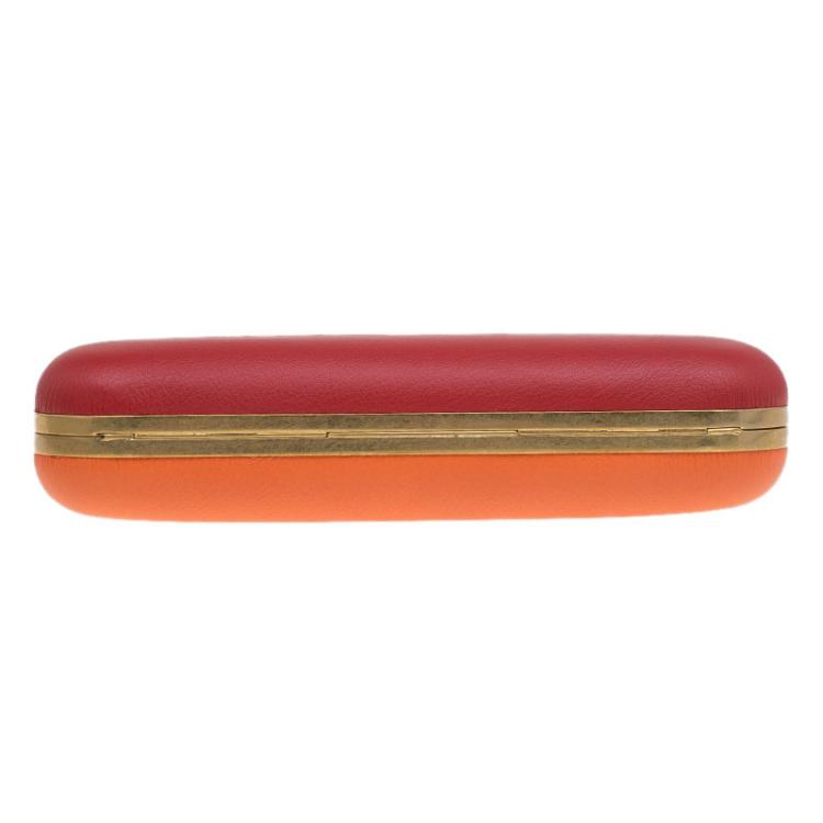Pre Owned Alexander McQueen Red and Orange Leather Skull Knuckle Box Clutch
