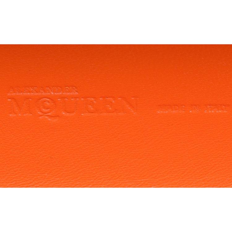 Pre Owned Alexander McQueen Red and Orange Leather Skull Knuckle Box Clutch