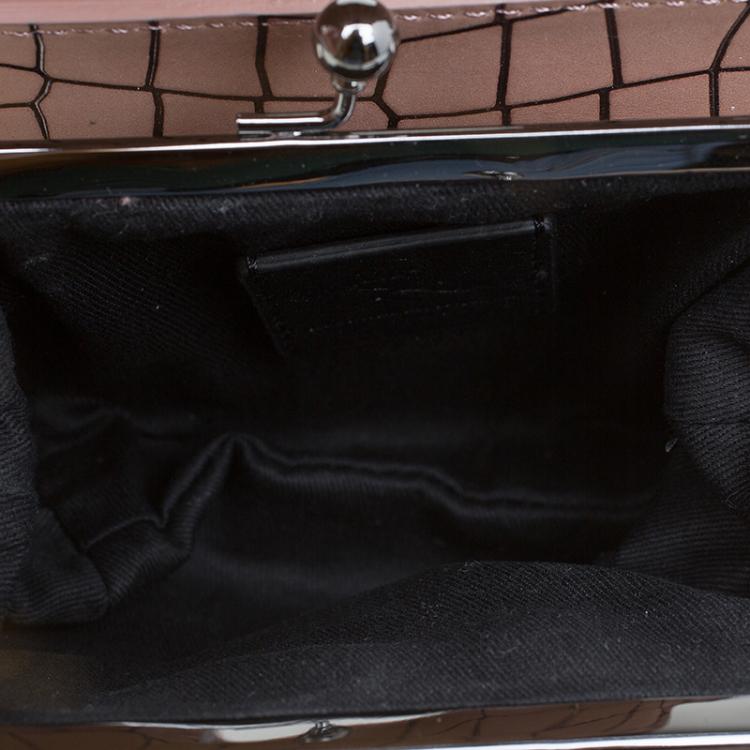 Pre Owned Alexander McQueen Beige Croc Embossed Leather Baby Frame Bag