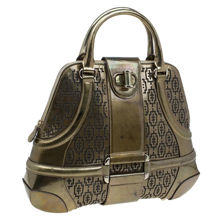 Pre Owned Alexander Mcqueen Gold Perforated Patent Leather Novak Satchel