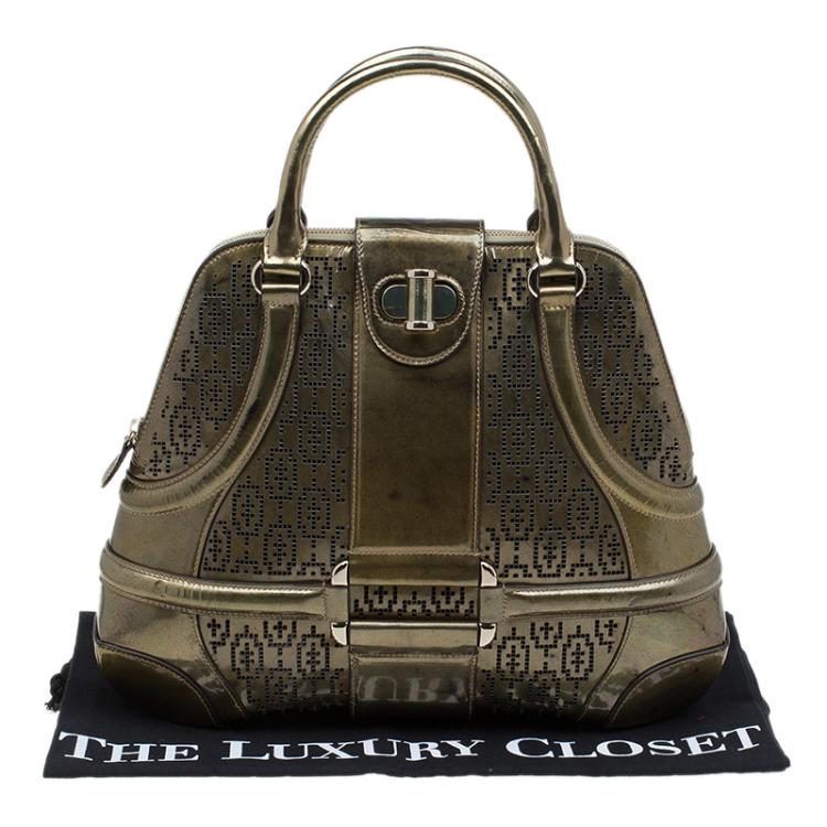Pre Owned Alexander Mcqueen Gold Perforated Patent Leather Novak Satchel