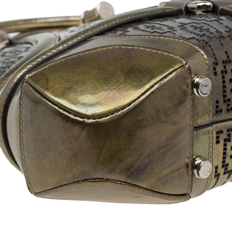 Pre Owned Alexander Mcqueen Gold Perforated Patent Leather Novak Satchel