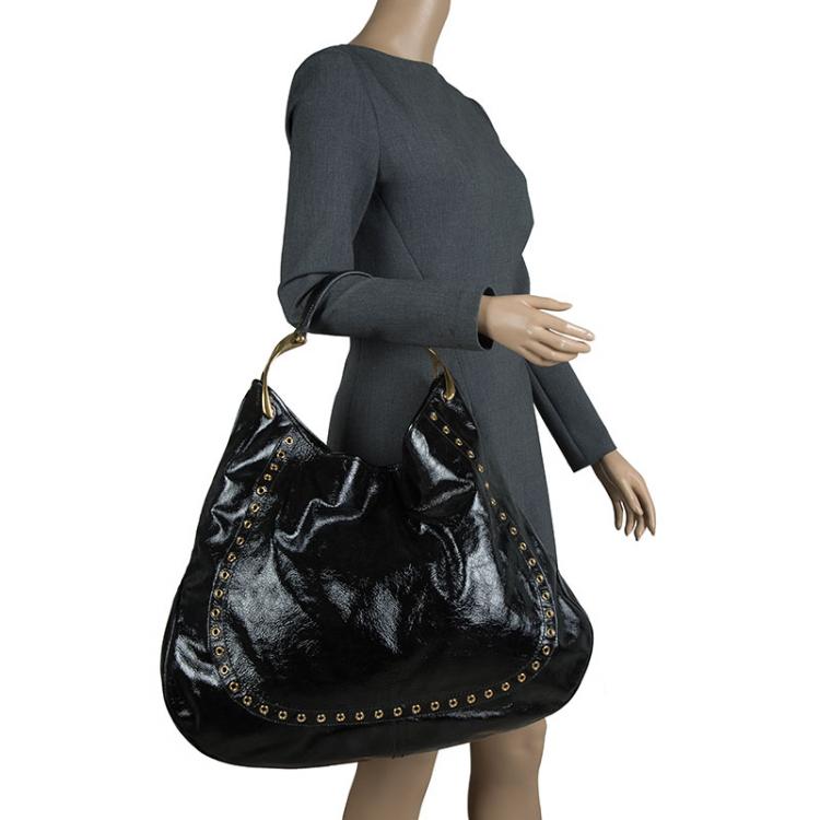 Pre Owned Alexander Mcqueen Black Patent Leather Wishbone Hobo