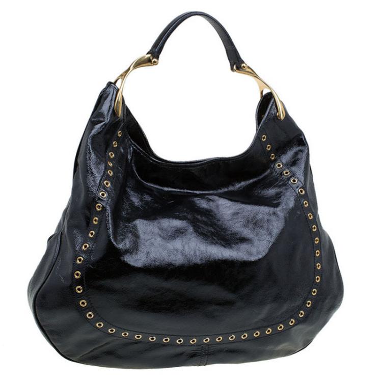Pre Owned Alexander Mcqueen Black Patent Leather Wishbone Hobo