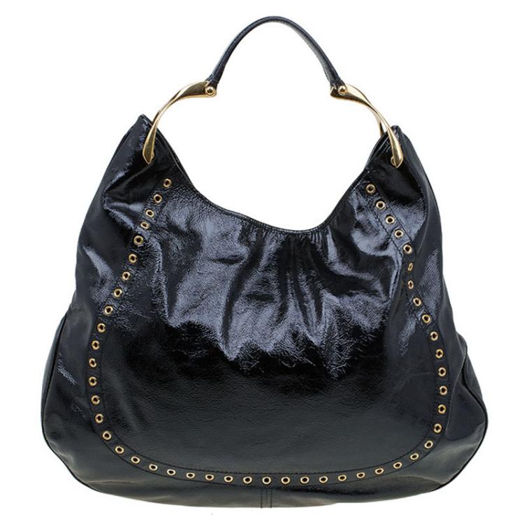 Pre Owned Alexander Mcqueen Black Patent Leather Wishbone Hobo