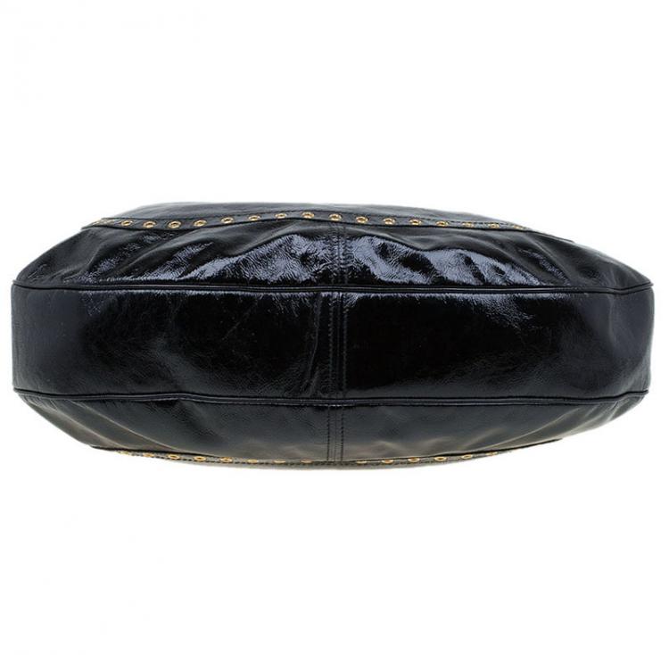 Pre Owned Alexander Mcqueen Black Patent Leather Wishbone Hobo