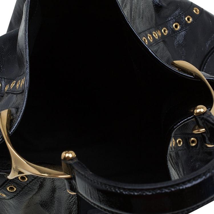 Pre Owned Alexander Mcqueen Black Patent Leather Wishbone Hobo