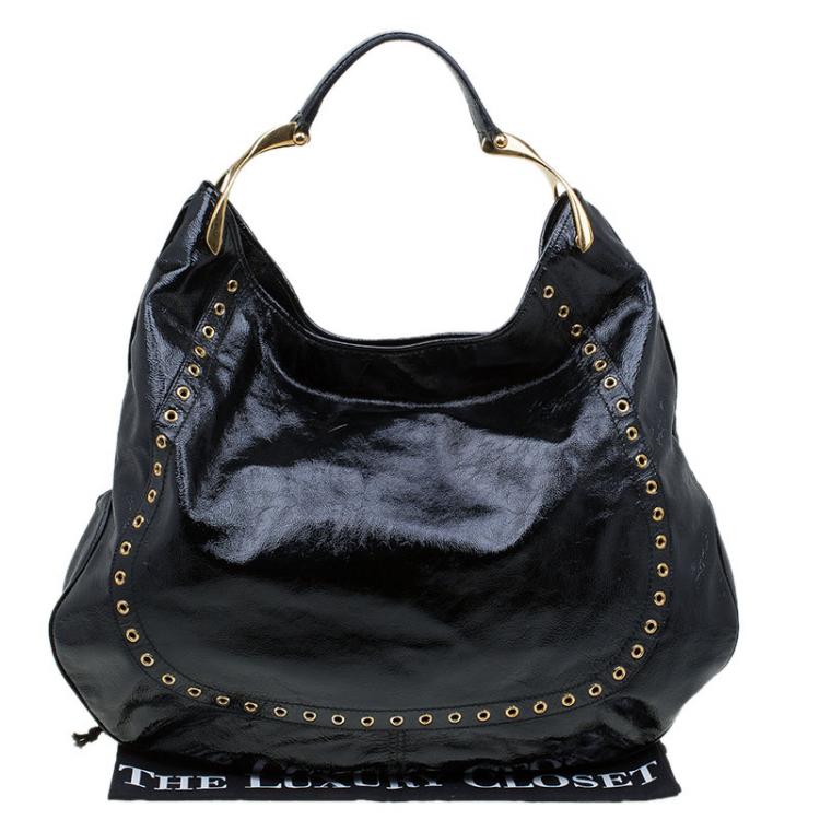Pre Owned Alexander Mcqueen Black Patent Leather Wishbone Hobo