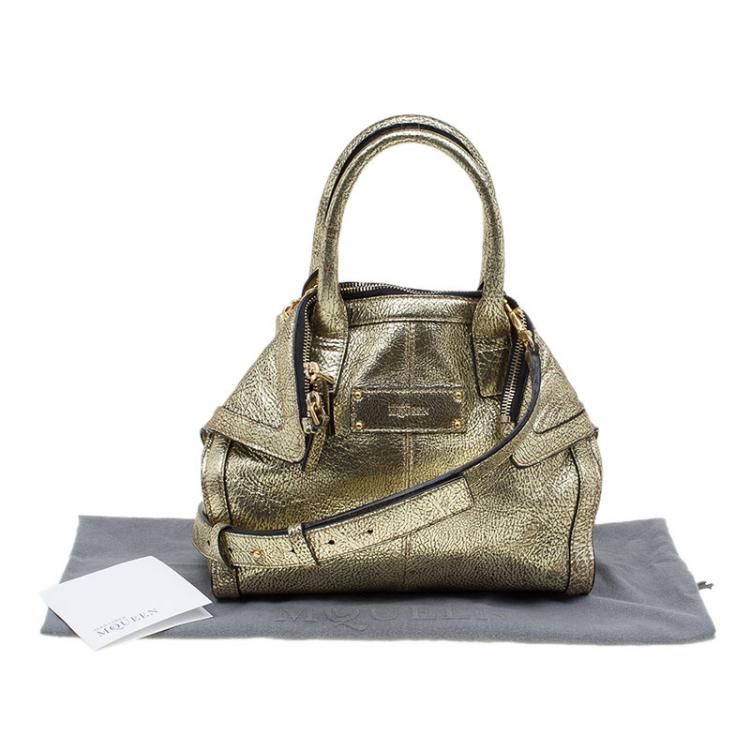 مملوكة مسبقًا Alexander McQueen Gold Leather Mini De Manta Tote