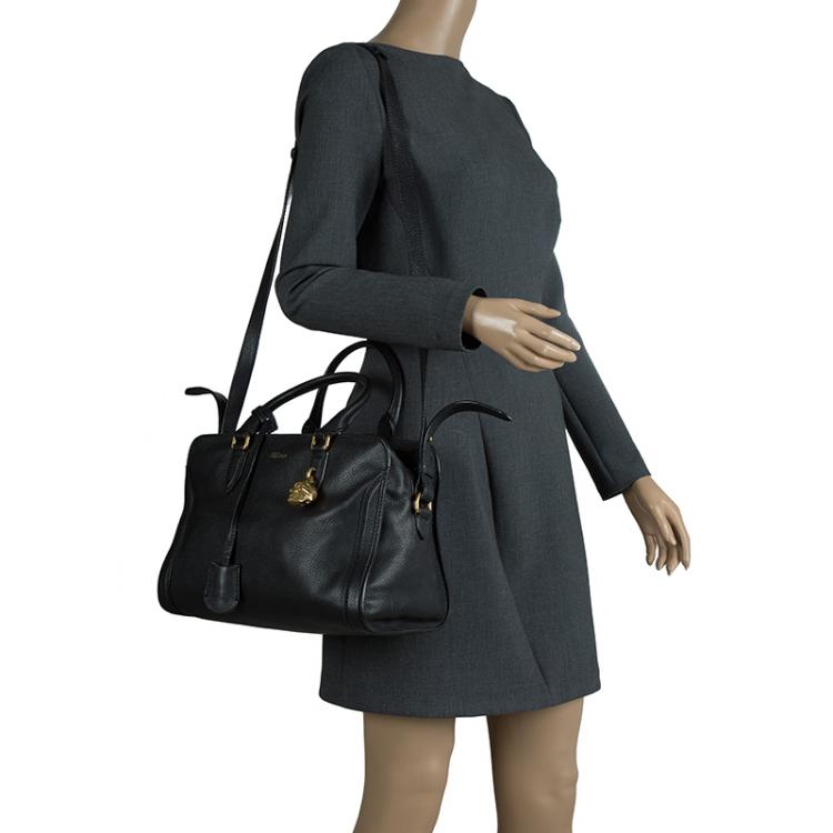 Pre Owned Alexander McQueen Black Grained Leather Padlock Tote