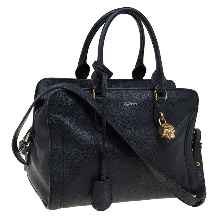 Pre Owned Alexander McQueen Black Grained Leather Padlock Tote