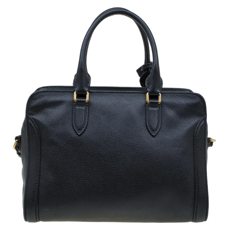Pre Owned Alexander McQueen Black Grained Leather Padlock Tote