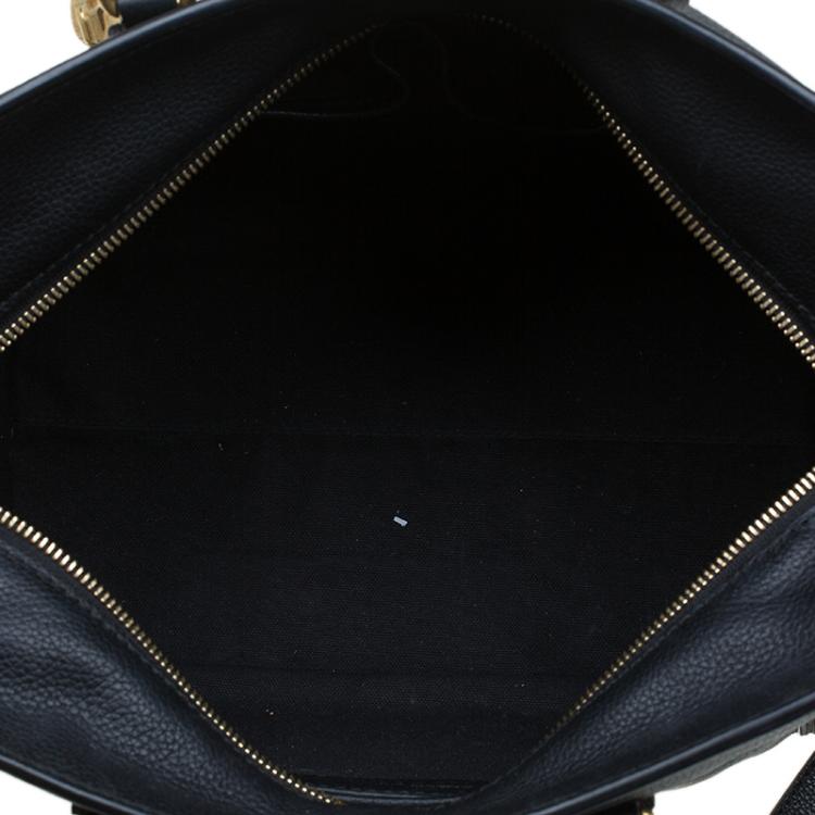 Pre Owned Alexander McQueen Black Grained Leather Padlock Tote