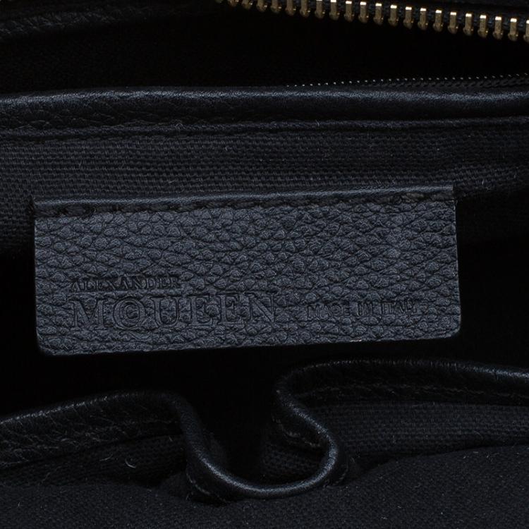 Pre Owned Alexander McQueen Black Grained Leather Padlock Tote