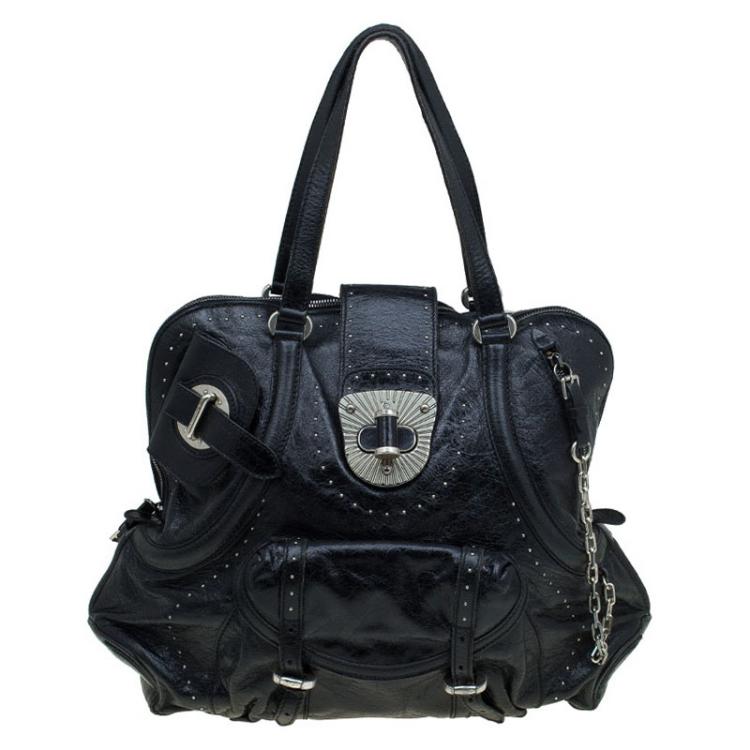Pre Owned Alexander McQueen Black Leather Flapper Satchel
