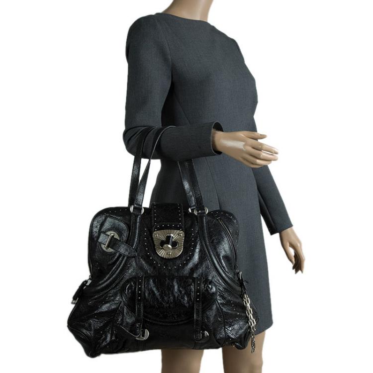 Pre Owned Alexander McQueen Black Leather Flapper Satchel
