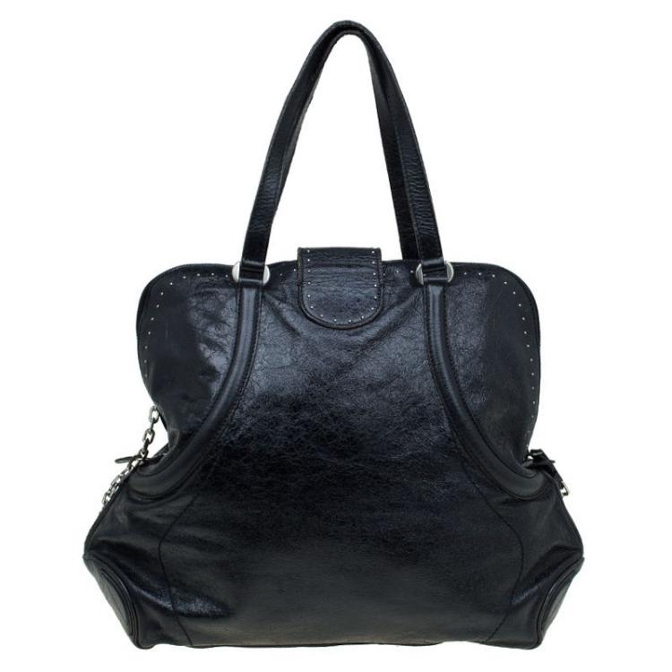Pre Owned Alexander McQueen Black Leather Flapper Satchel