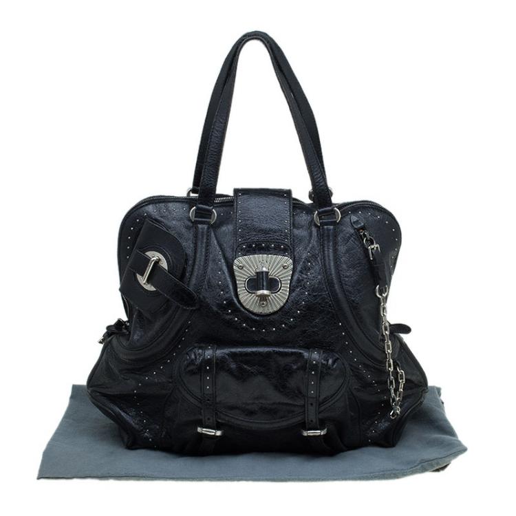Pre Owned Alexander McQueen Black Leather Flapper Satchel