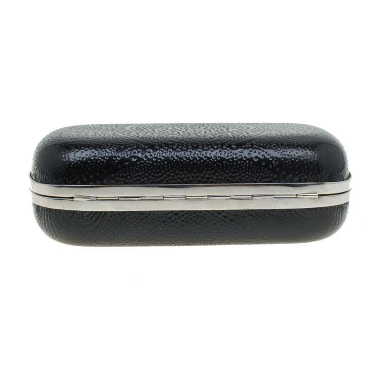 Pre Owned Alexander McQueen Black Patent Leather Dotted Embossed Skull Box Clutch
