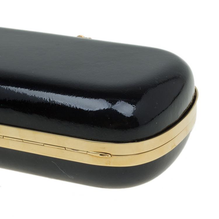 Pre Owned Alexander McQueen Black Patent Leather Skull Box Clutch