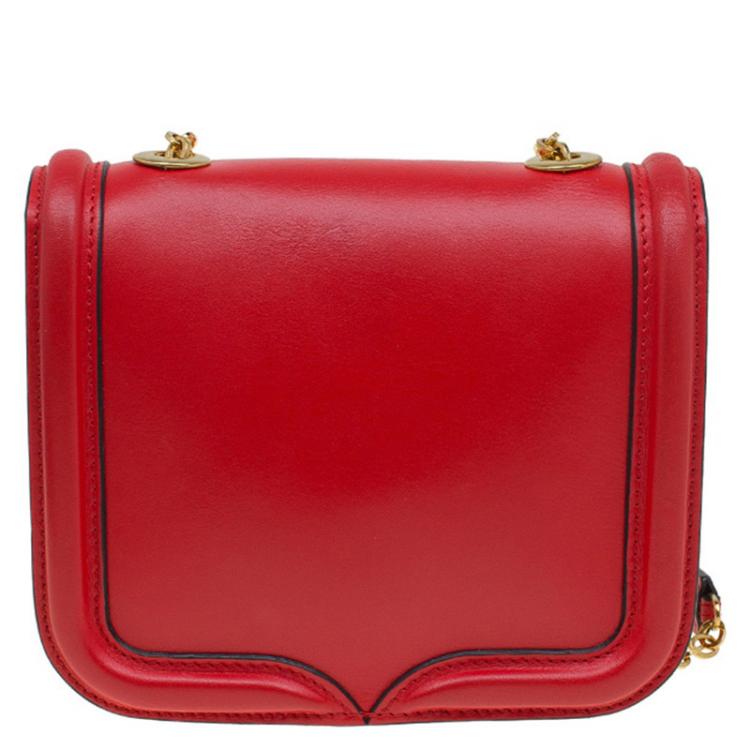 Pre Owned Alexander McQueen Red Leather Mini Heroine Chain Crossbody Bag