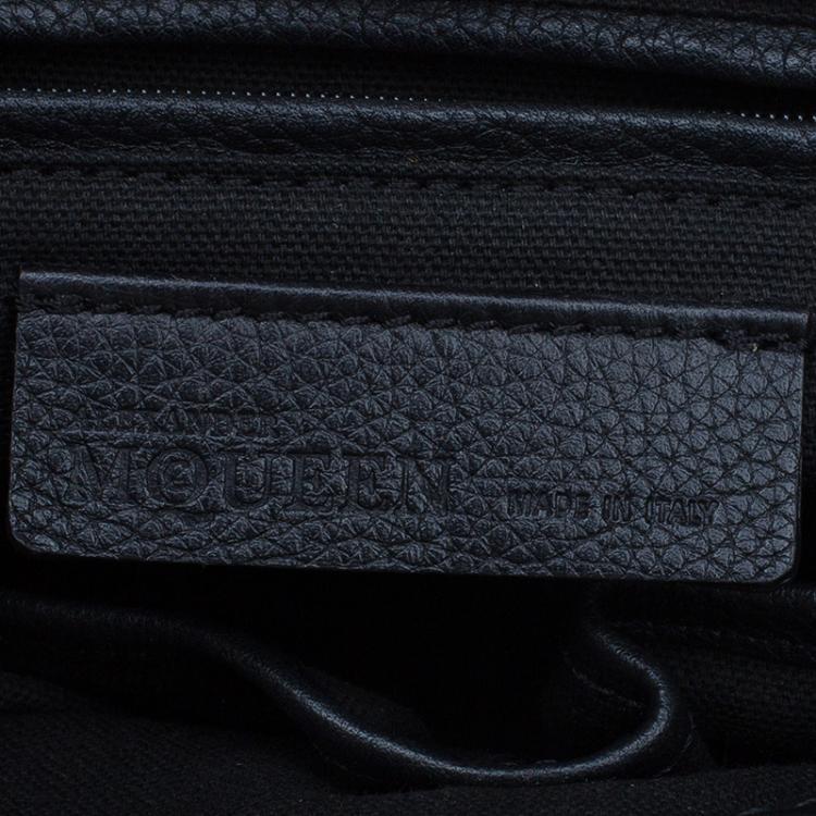 Pre Owned Alexander McQueen Black Grained Leather Padlock Tote