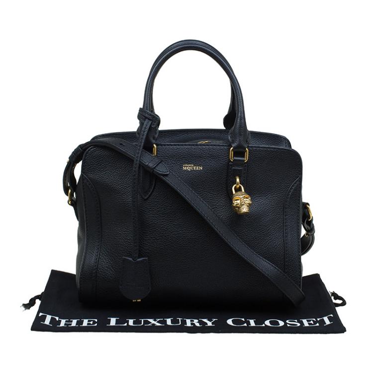 Pre Owned Alexander McQueen Black Grained Leather Padlock Tote