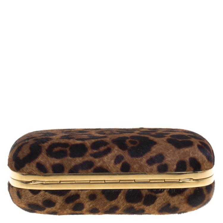 Pre Owned Alexander McQueen Leopard Print Calf Hair Skull Box Clutch