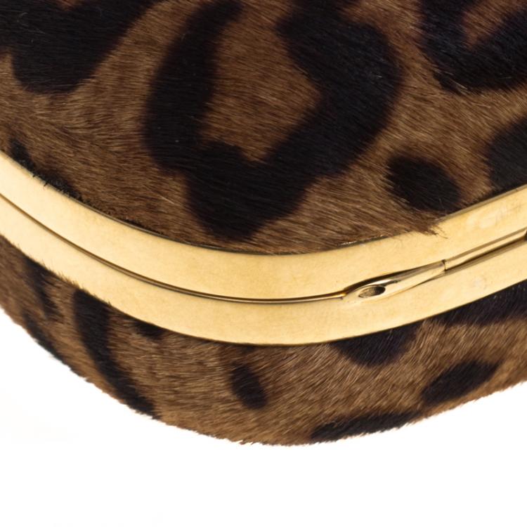 Pre Owned Alexander McQueen Leopard Print Calf Hair Skull Box Clutch