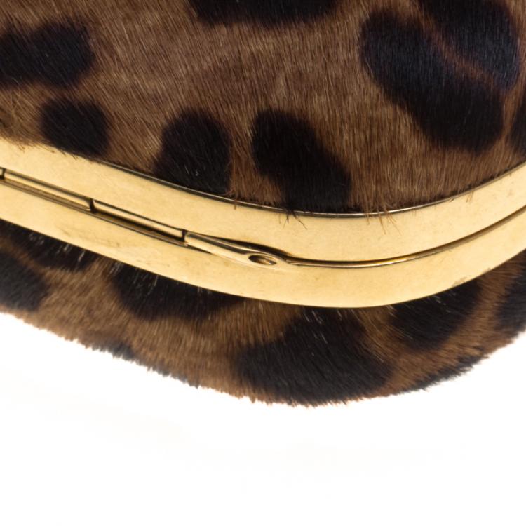Pre Owned Alexander McQueen Leopard Print Calf Hair Skull Box Clutch