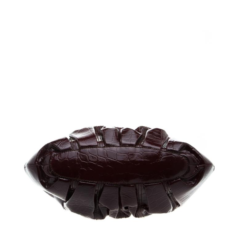 Pre Owned Alexander McQueen Burgundy Croc Embossed Patent Leather Elvie Satchel