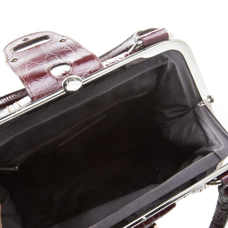 Pre Owned Alexander McQueen Burgundy Croc Embossed Patent Leather Elvie Satchel