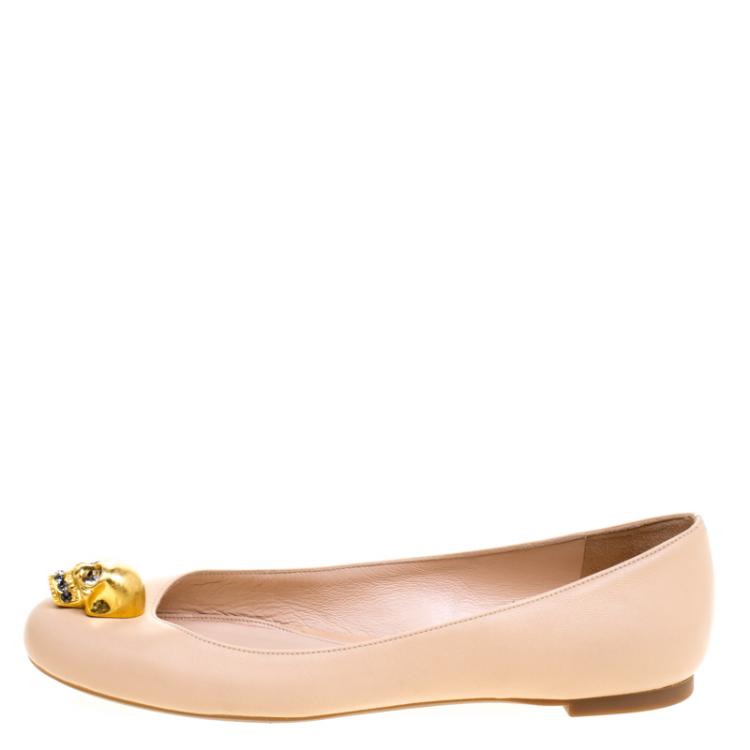 Pre Owned Alexander McQueen Beige Leather Skull City Ballet Flats Size 36