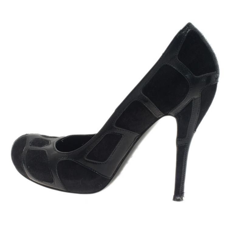 Pre Owned Alexander McQueen Black Suede and Leather Pumps Size 37.5 