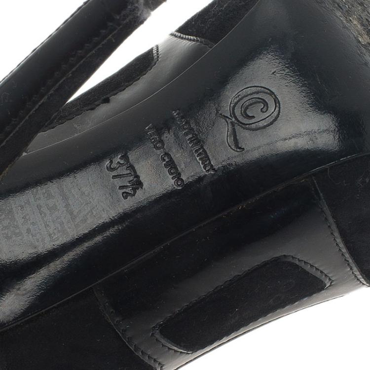 Pre Owned Alexander McQueen Black Suede and Leather Pumps Size 37.5 