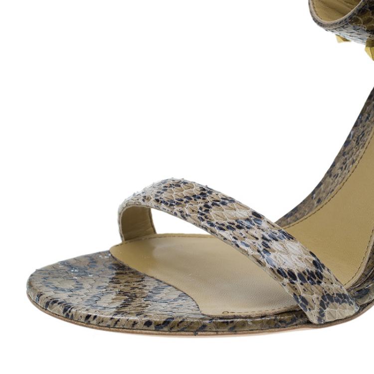 Pre Owned Alexander McQueen Beige Python Studded Ankle Strap Wedges Size 37