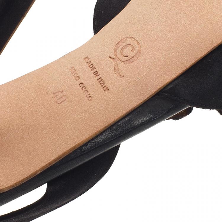 Pre Owned Alexander McQueen Black Satin Embellished Peep Toe Slingback Sandals Size 40