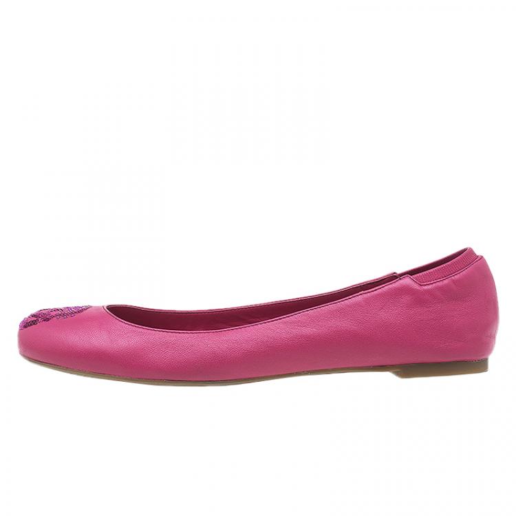 Alexander McQueen Pink Leather Sequin Skull Ballet Flats