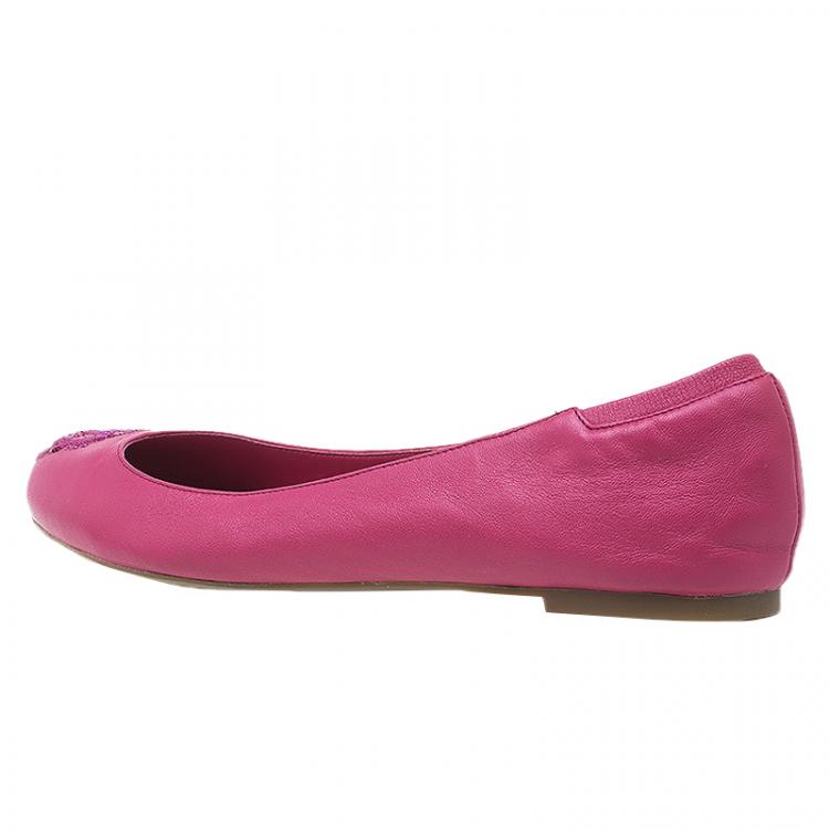 Pre Owned Alexander McQueen Pink Leather Sequin Skull Ballet Flats Size 39