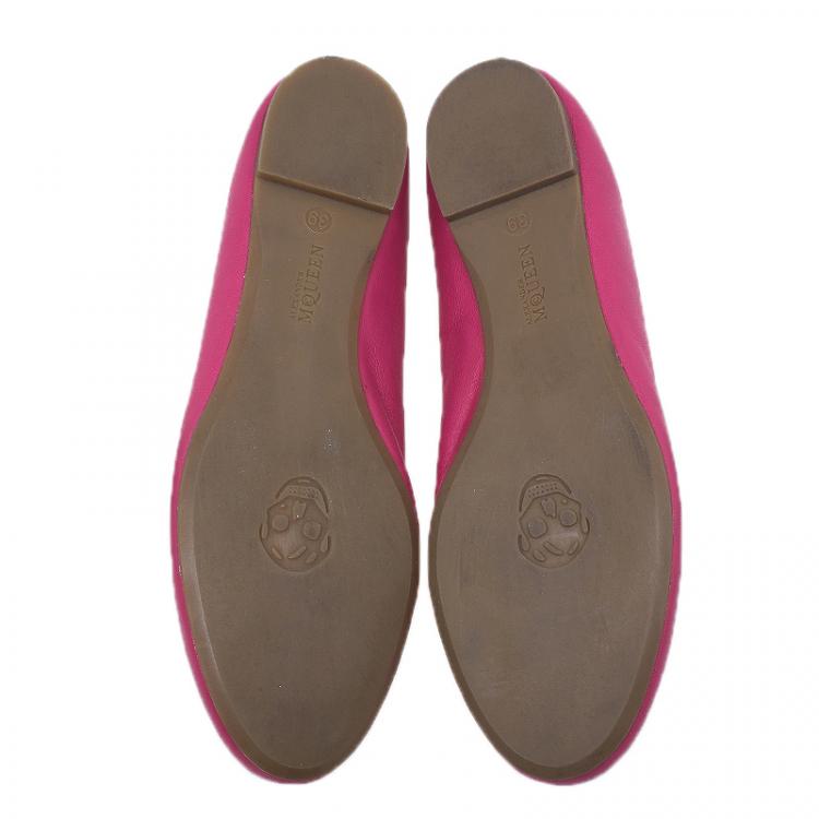 Pre Owned Alexander McQueen Pink Leather Sequin Skull Ballet Flats Size 39