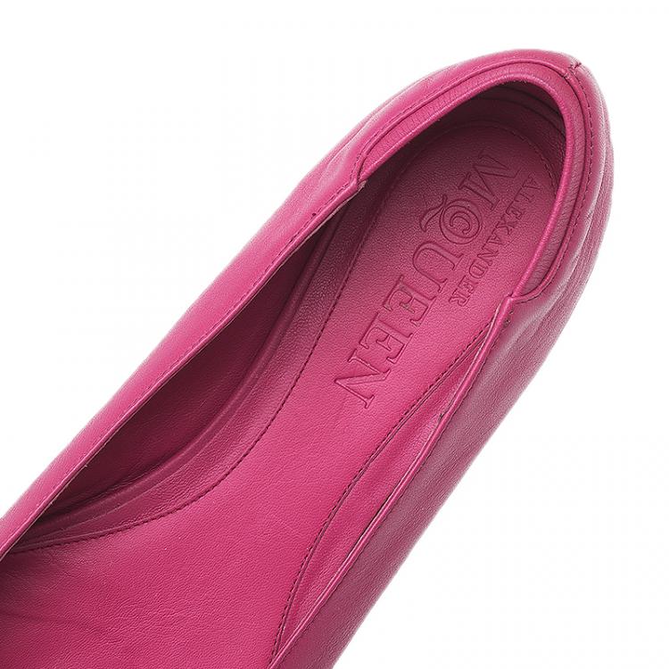 Pre Owned Alexander McQueen Pink Leather Sequin Skull Ballet Flats Size 39
